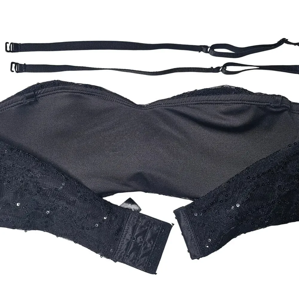 René Rofé NWT Black Sequin Convertible Stretch Bra with Removable Pads Size S